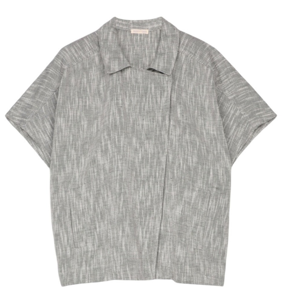 Eileen Fisher Cotton Linen Linear Slub Jacket Womens L Grey Lagenlook Minimalist